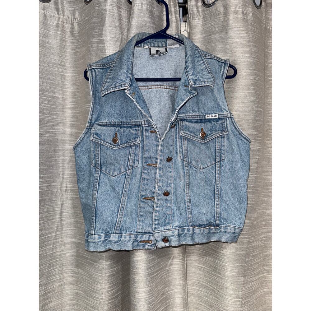 Vintage BB Bill Blass Denim Vest Womens M Light Wash Jean Vest 90s Classic